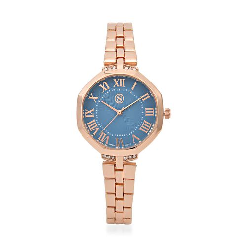 Strada - Kristall Uhr, japanisches Uhrwerk, Edelstahl in Roséfarbe, blau image number 0