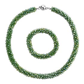 2er Set - Grüner Kristall Halskette und Armband