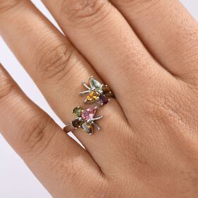 D joy Mehrfarbiger-Turmalin Ring, 925 Silber platiniert (Gr&ouml;&szlig;e 20.00) ca. 1.18 ct