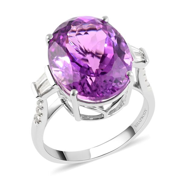 RHAPSODY zertifizierter und gepr&uuml;fter AAAA Patroke Kunzit und VS Diamant-Ring- 14,70 ct.