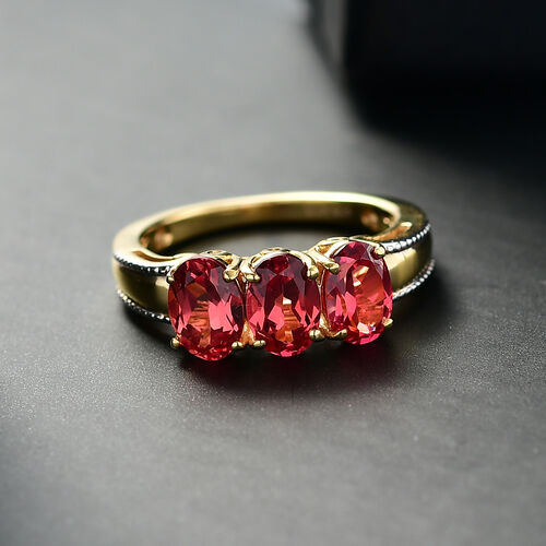 D'Joy Lab Created Padparadscha-Saphir Ring 925 Silber 750 Gelb Vergoldet (Größe 21.00) ca. 3,59 ct image number 1