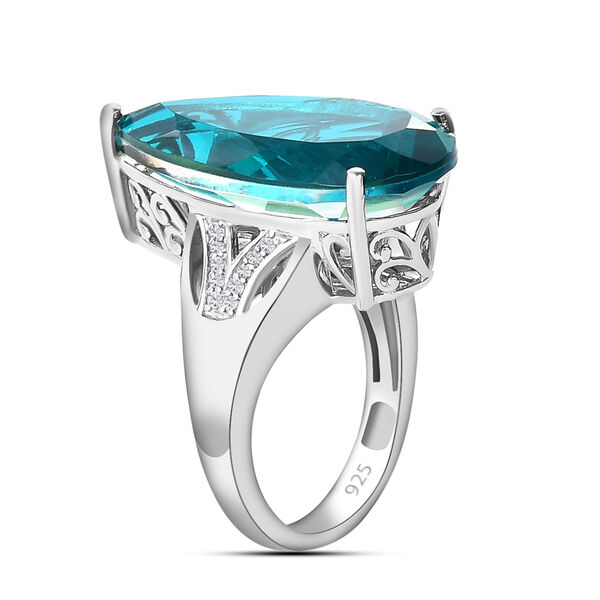 Capri-Blau Triplett Quarz und wei&szlig;er Zirkon-Ring, 925 Silber platiniert  ca. 14,33 ct image number 5