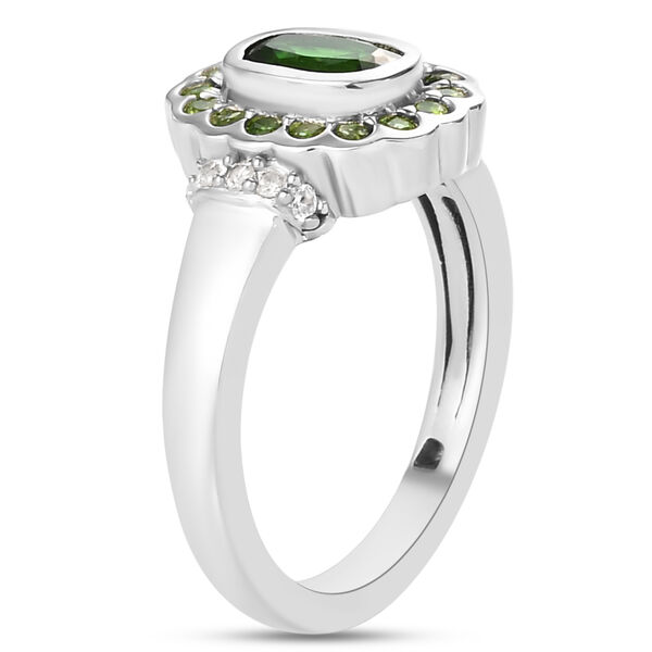 Nat&uuml;rlicher Chromdiopsid und Zirkon Ring 925 Silber platiniert image number 5