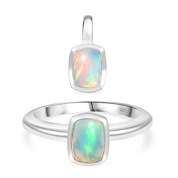 AA nat&uuml;rliches, &auml;thiopisches Welo Opal-Schmuckset, 925 Silber rhodiniert - 1,89 ct.