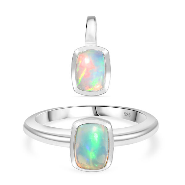 AA nat&uuml;rliches, &auml;thiopisches Welo Opal-Schmuckset, 925 Silber rhodiniert - 1,89 ct.