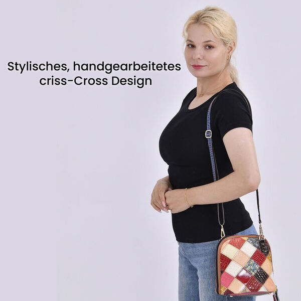 Chaos by Elsie- Echtleder Umhängetasche mit RFID-Schutz und Kroko-Prägung, Rautenmuster, 19x11x20cm image number 2