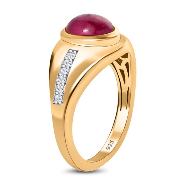 Afrikanischer Rubin (Fissure gefüllt), weißer Zirkon Ring, 925 Silber Gelbgold Vermeil (Größe 17.00) ca. 2.18 ct image number 5