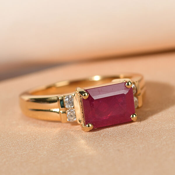 Afrikanischer Rubin (Fissure gefüllt) und Zirkon Ring 925 Silber vergoldet image number 2