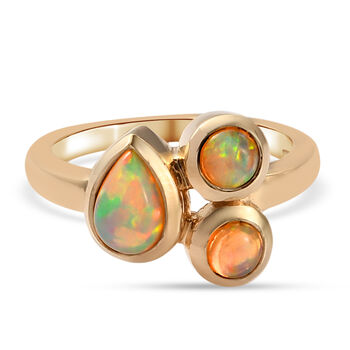 Nat&uuml;rlicher &Auml;thiopischer Opal 3 Stein 925 Silber vergoldet (Gr&ouml;&szlig;e 16.00) ca. 0,82 ct