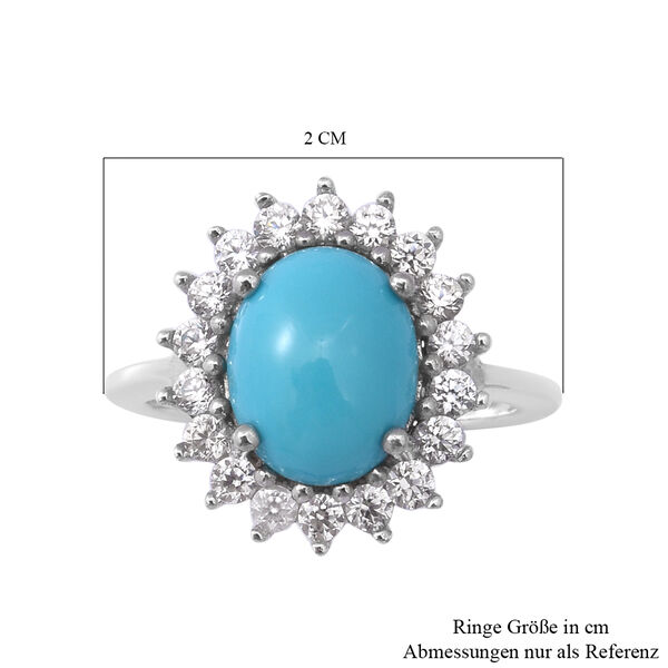 Nat&uuml;rlicher Sleeping Beauty T&uuml;rkis und Zirkon Halo Ring 925 Silber Platin &Uuml;berzug image number 5