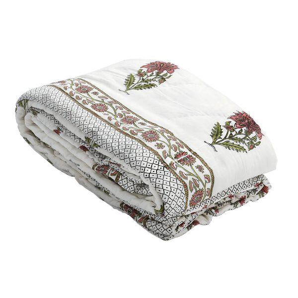 Baumwoll-Voile-Steppdecke mit Blockdruck, inklusive Stofftasche, Oliv image number 4