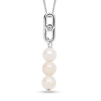 Japanische Akoya Perle und Zirkon Anh&auml;nger mit Kette 45 cm 925 Silber rhodiniert