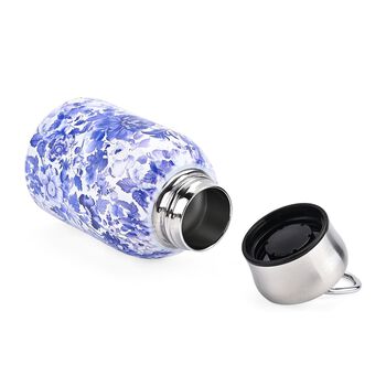 LIVMORE - Isolierflasche aus 316L Edelstahl mit Doppelwand und Blumenmotiv, Blau, f&uuml;r hei&szlig;e und kalte Getr&auml;nke, 260 ml