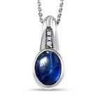 Blauer Stern Saphir (Diffundierter), weißer Zirkon Anhanger mit Kette, 925 Silber platiniert ca. 2.16 ct