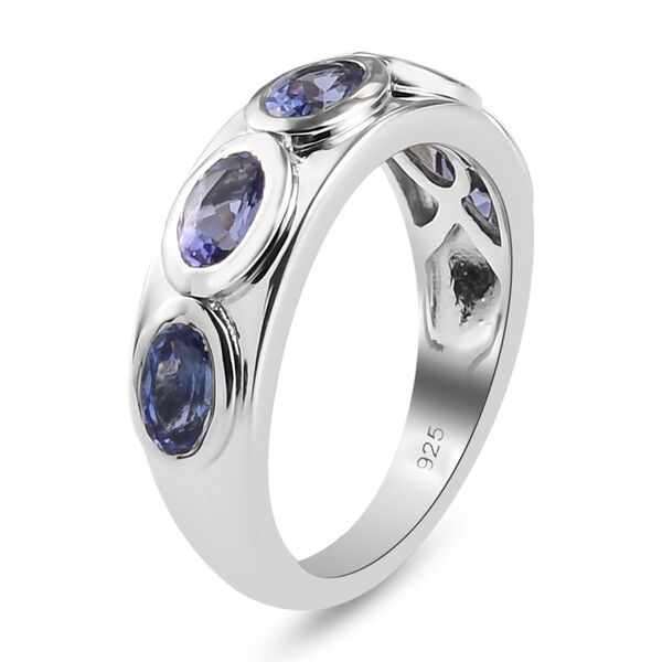 AA Tansanit 5 Stein Ring 925 Silber Platin-Überzug image number 2