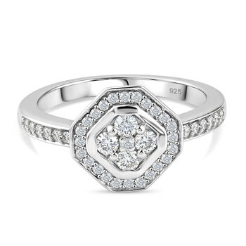 88 Facetten Moissanit Ring 925 Silber platiniert (Gr&ouml;&szlig;e 16.00) ca. 0,36 ct