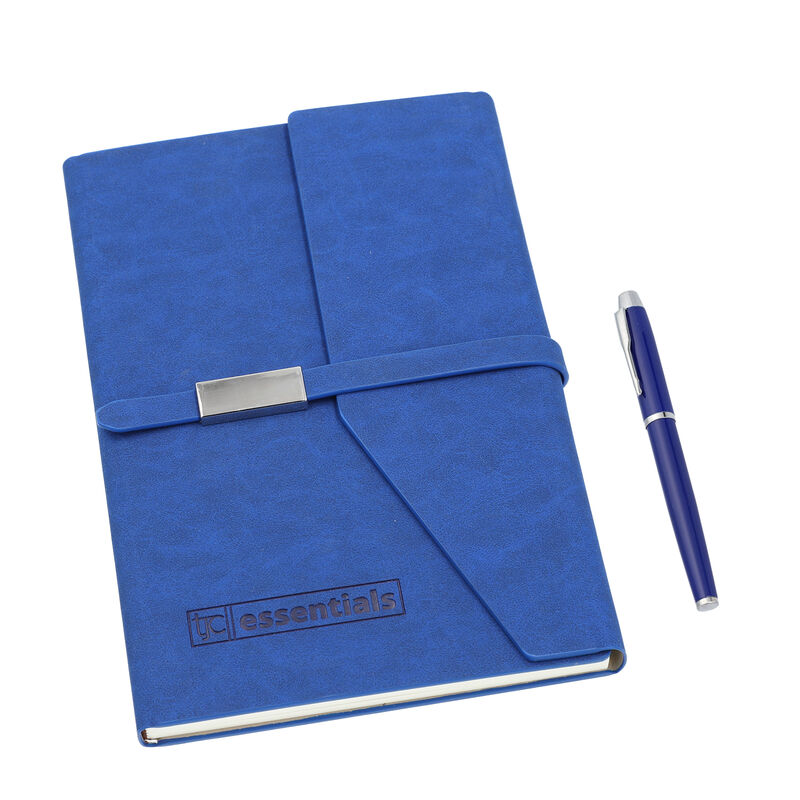 Geschenkidee: Kunstwildleder Notizbuch und Kugelschreiber Set, Größe 21x15 cm, Blau, 2 teilig image number 0