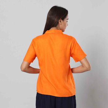 Einfarbiges Kurzarm-Top mit Knopfleiste, M, Orange