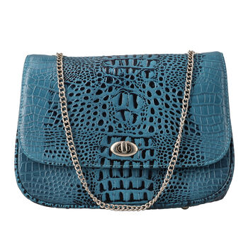 Umh&auml;ngetasche aus echtem Leder mit Kroko-Pr&auml;gung und Kettenriemen