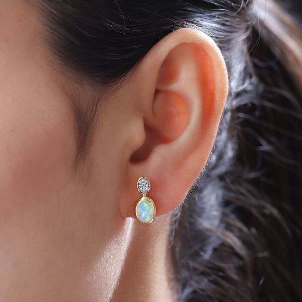 Nat&uuml;rliche, &auml;thiopische Opal und wei&szlig;e Zirkon-Ohrringe, 925 Silber vergoldet ca. 1,13 ct image number 3