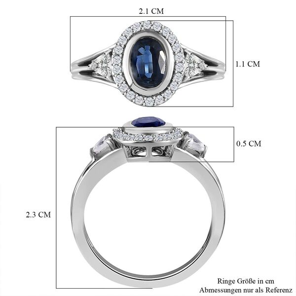 Kaschmir Kyanit, wei&szlig;er Zirkon Ring, 925 Silber platiniert (Gr&ouml;&szlig;e 16.00) ca. 1.61 ct image number 7