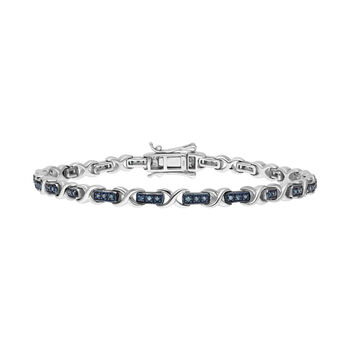 Blaues Diamant Armband, ca. 19 cm 925 Silber platiniert ca. 0.25 ct