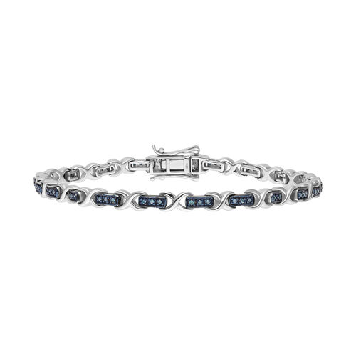 Blaues Diamant Armband, ca. 19 cm 925 Silber platiniert ca. 0.25 ct image number 0