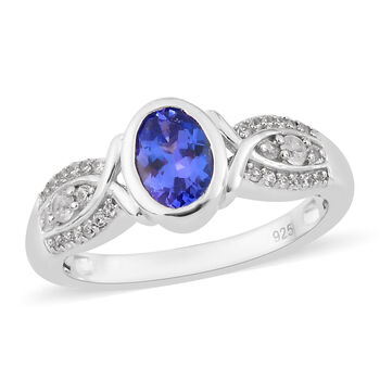 Tansanit und Zirkon-Ring, 925 Silber platiniert  ca. 1,09 ct