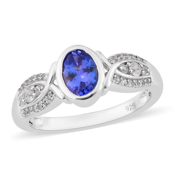 Tansanit und Zirkon-Ring, 925 Silber platiniert  ca. 1,09 ct image number 4