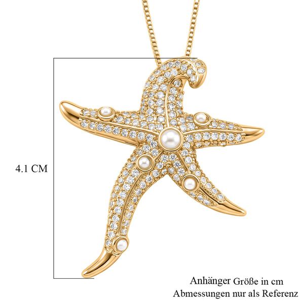 Wei&szlig;er Zirkonia, Wei&szlig;e Muschelkernperle Halskette ca. 52 cm Nickelfreies Messing image number 6