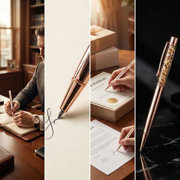 LIVMORE Set Kugelschreiber mit Ersatzmine, ros&eacute;goldfarben, Echtgoldfolie image number 3