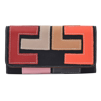 Chaos by Elsie: Patchwork Brieftasche aus 100% echtem Leder mit RFID Schutz, Rot und Orange