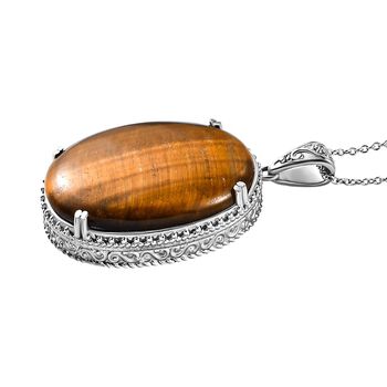 Tigerauge Anh&auml;nger mit Kette, Edelstahl ca. 60.50 ct