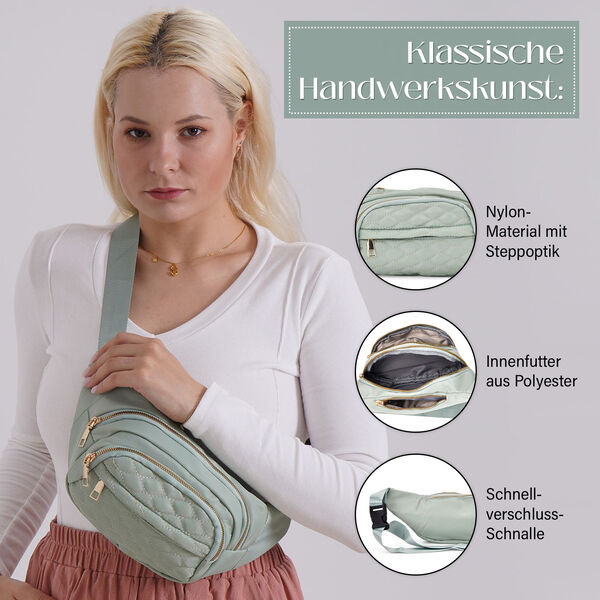 Nylon-Gürteltasche mit RFID-Schutz, 36x4x13cm, Mintgrün image number 3
