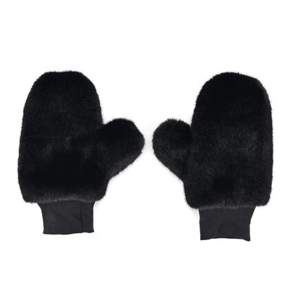 Flauschige F&auml;ustlinge mit Kunstfell und Strickb&uuml;ndchen, Einheitsgr&ouml;&szlig;e, Schwarz