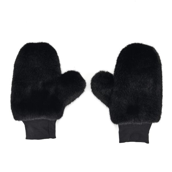 Flauschige Fäustlinge mit Kunstfell und Strickbündchen, Einheitsgröße, Schwarz image number 0