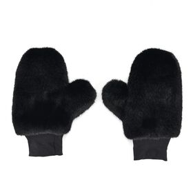 Flauschige Fäustlinge mit Kunstfell und Strickbündchen, Einheitsgröße, Schwarz