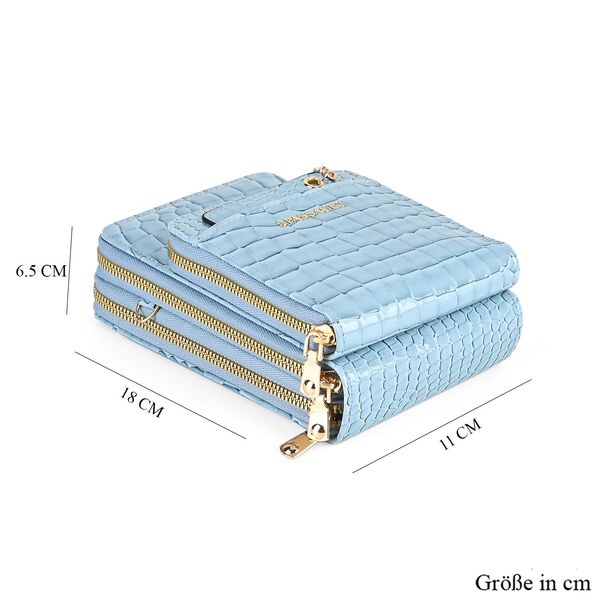 PASSAGE Crossbody Tasche aus PU-Lackleder mit Krokoprägung und RFID-Schutz, 18x7x11 cm, Himmelblau image number 7