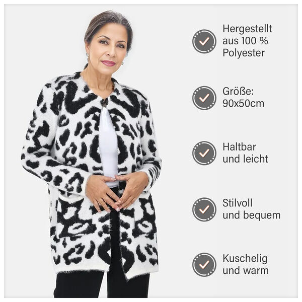 Winter-Kapuzenpullover mit 2 Taschen, Leopardenmuster, Schwarz und wei&szlig; image number 10