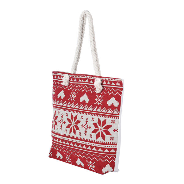Jute Handtasche mit Weihnachtsmotiv, Gr&ouml;&szlig;e 42x34x9x37 cm, Rot image number 4