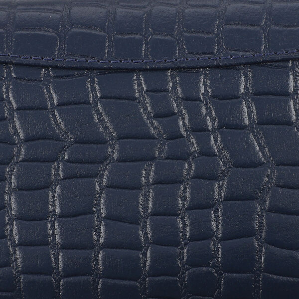 Brieftasche aus 100% echtem Leder, RFID Kroko-Pr&auml;gung mit abnehmbarem Riemen, Dunkelblau image number 5