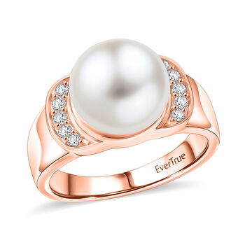 EverTrue S&uuml;&szlig;wasser Perle und Zirkon Ring in Ros&eacute;goldton