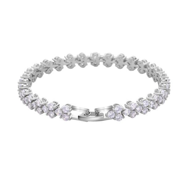 Weißes Zirkonia Armband, ca. 20 cm, Messing image number 3