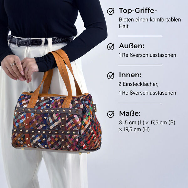Chaos by Elsie Echtleder Multicolor Crossbody Tasche mit RFID-Schutz und Mini-Taschenlampe und LA MAREY Schal aus 100% Maulbeerseide image number 4