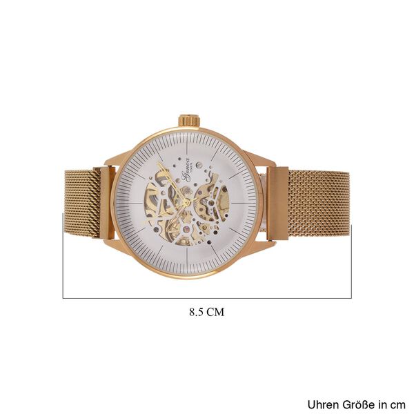 GENOA Automatik Mechanische Uhr mit Wei&szlig;em Sonnenschein-Hohlzifferblatt und Modernem Minimalistischem Runddesign, goldfarben image number 6