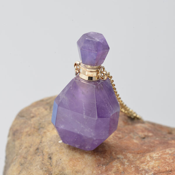 Amethyst Parf&uuml;mflaschen-Anh&auml;nger mit Kette, 50 cm, Messing ca. 73,50 ct image number 2