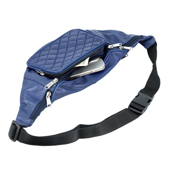 100% Echtleder-G&uuml;rteltasche in Stepp-Optik, 21,5x16,5 cm, Dunkelblau image number 4