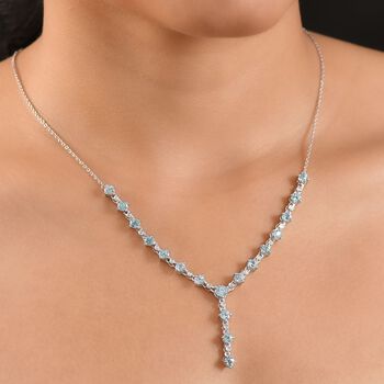 AA Blauer Zirkon Halskette ca. 45 cm 925 Silber rhodiniert ca. 7,87 ct.