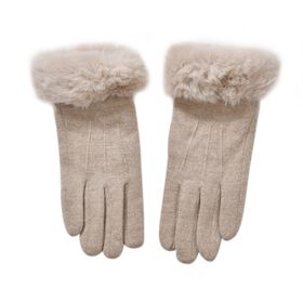 Kaschmirhandschuhe mit superweichem Mikroplüschfutter, Pelzbündchen und Touchscreen-kompatibel, Beige
