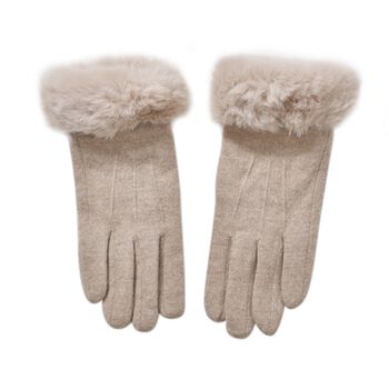 Kaschmirhandschuhe mit superweichem Mikropl&uuml;schfutter, Pelzb&uuml;ndchen und Touchscreen-kompatibel, Beige